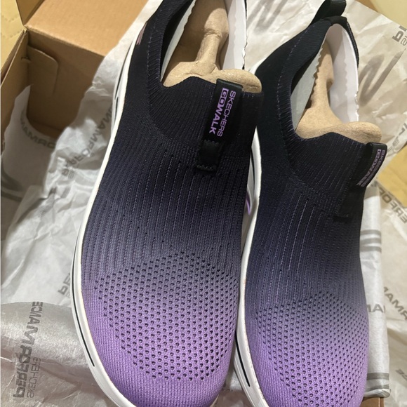 Skechers Go Walk Black and Purple Slip-Ons - Picture 2 of 7